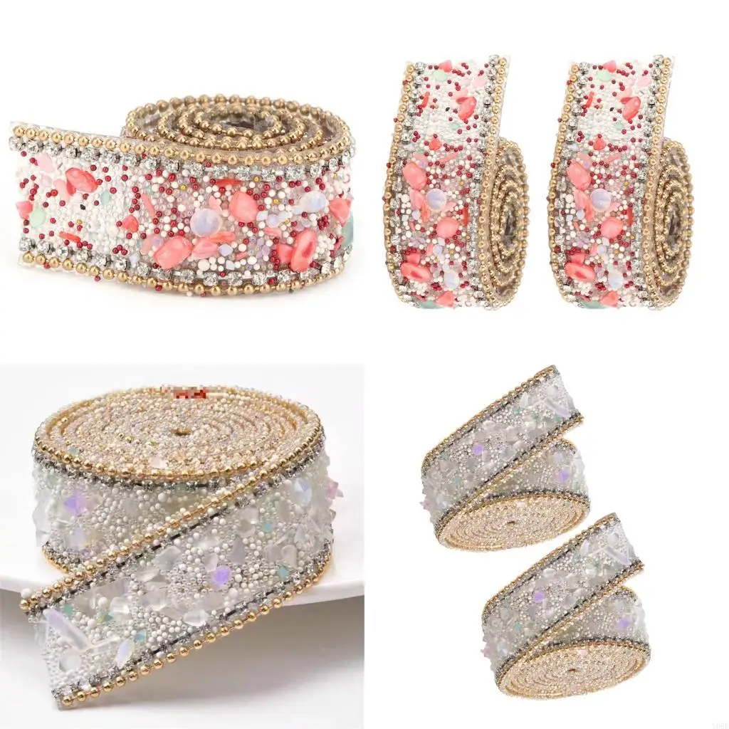 

2 Rolls Sew On Ribbons Rhinestones Chain Adhesive Rhinestones Bands Y08E