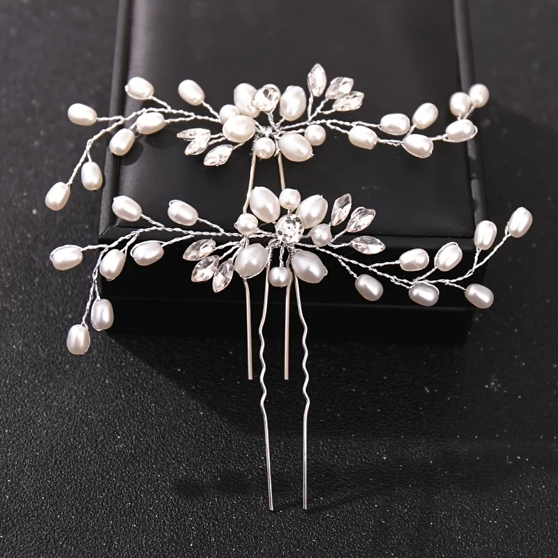 

2 Pcs Ladies Hair Sticks Crystal Pearl Wedding Hair Pins Flower Bride Wedding Hair Pins Kanzashi Accessories For Women