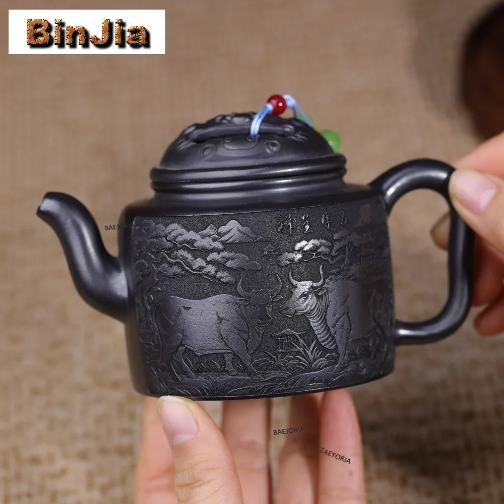 

240ml Authentic Yixing Purple Clay Teapots Handmade Oxe Pot Raw Ore Xuan Iron Stone Yellow Mud Kettle Zisha Tea Set Ornaments
