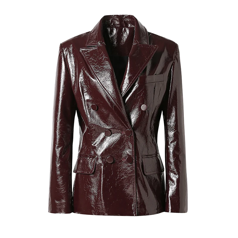 

2024 Autumn New Arrivals Women's Genuine Sheepskin Leather Coat Fashion Patent Leather Jacker Shiny Lady Suit