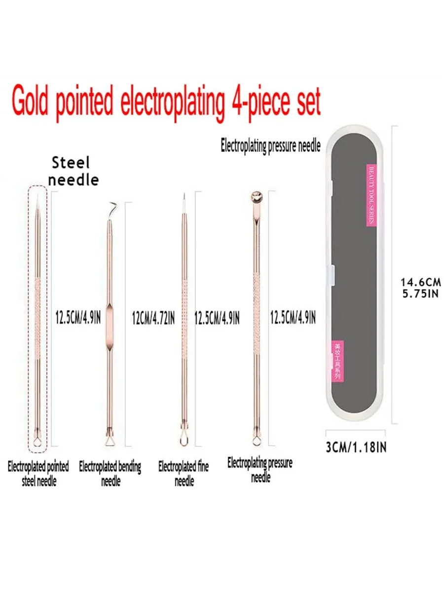 الفولاذ المقاوم للصدأ إزالة حب الشباب إبرة ، ماكياج صالون تجميل ، إبرة إزالة الرؤوس السوداء ، إبرة حب الشباب رئيس مزدوج ، 4 قطعة