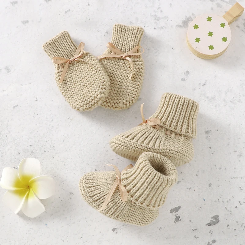 Baby First Shoes Knitted Soft-Soled Newborn Boy Girl Socks Shoes Boots Fashion Shoes+Gloves Sets Anti-slip Infant Unisex Booties