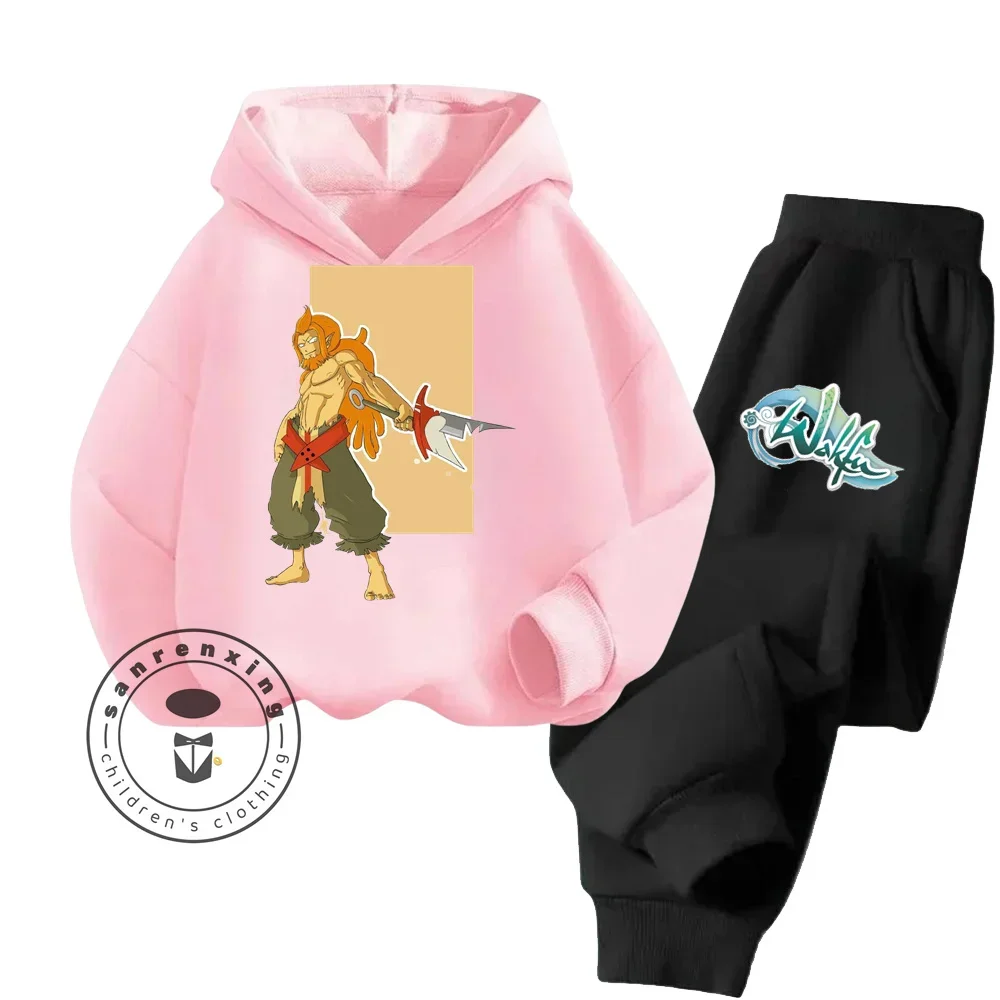 2024 Wakfu Cartoon Solid Color Series Children's New Super Cute Long Sleeved Hoodie Set Suitable for Autumn and Winter Sports