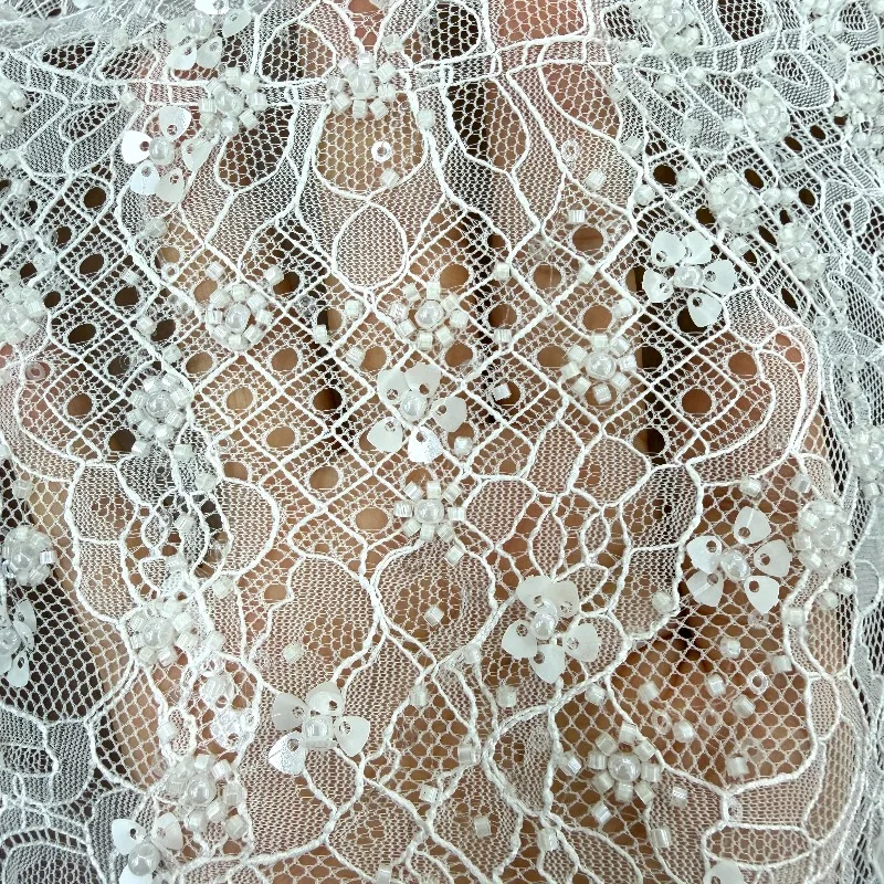 3D Eyelash Positioning Embroidery Lace Fabric 3 Meters Length Heavy Duty Wedding Dress Accessories For Bridal Wear Decoration