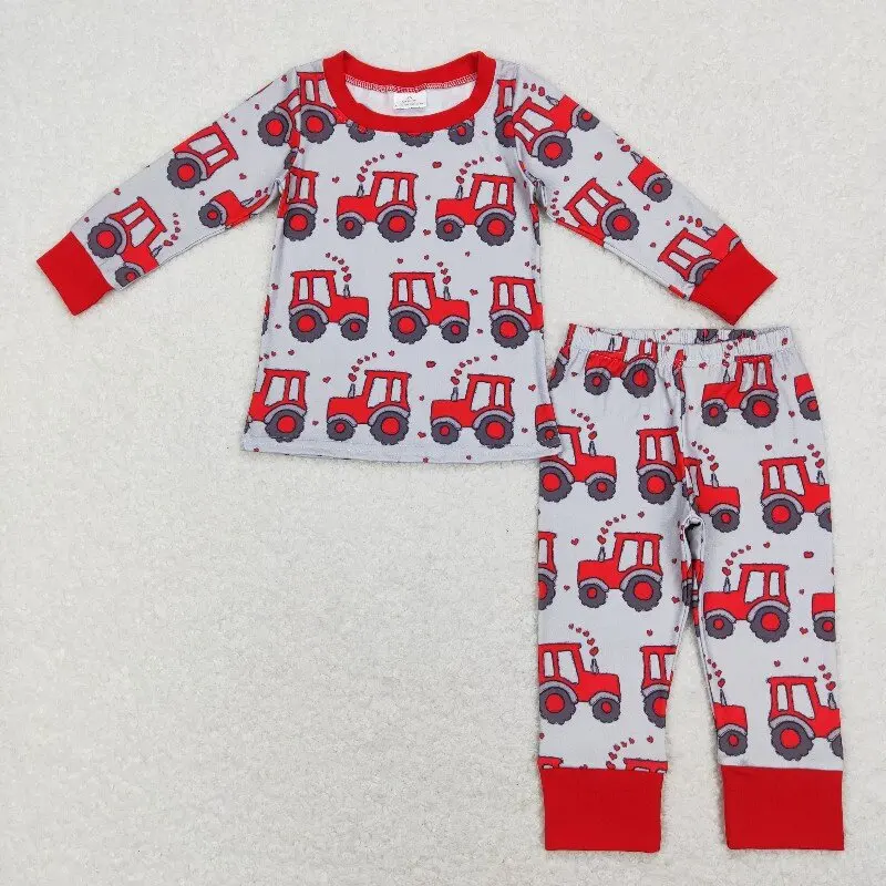 New rts baby and toddler boys valentine pajama set wholesale boutique love truck print boys long sleeve red set