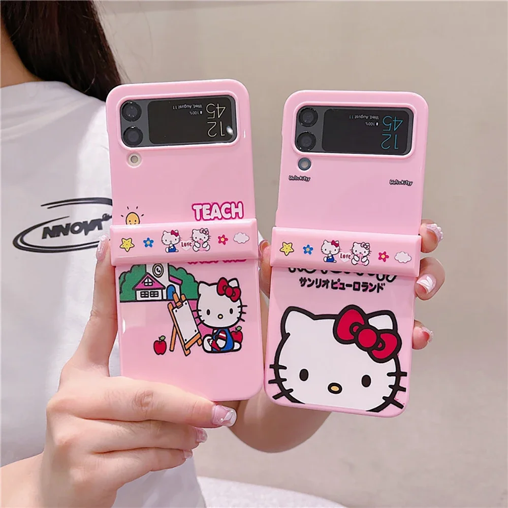 

Fashion Cartoon Cute Hello Kitty Phone Case for Samsung Galaxy Z Flip 3 4 Z Flip 5 6 5G PC Hard Anti-drop Back Cover Funda Gift