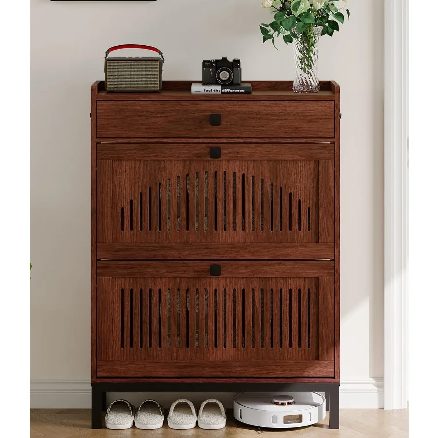Shoe Cabinet with 2 Flip Drawers and 1 Large Drawer
