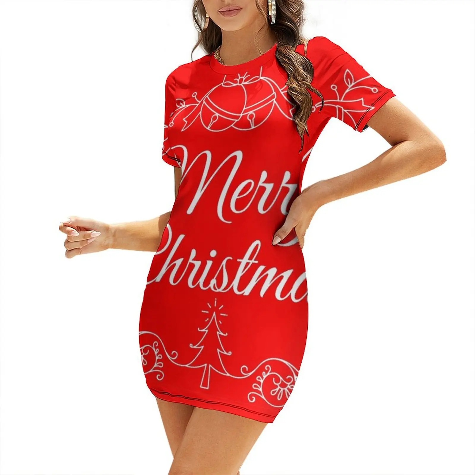 Classic Merry Christmas Short Sleeved Dress Women's summer suit dresses for prom