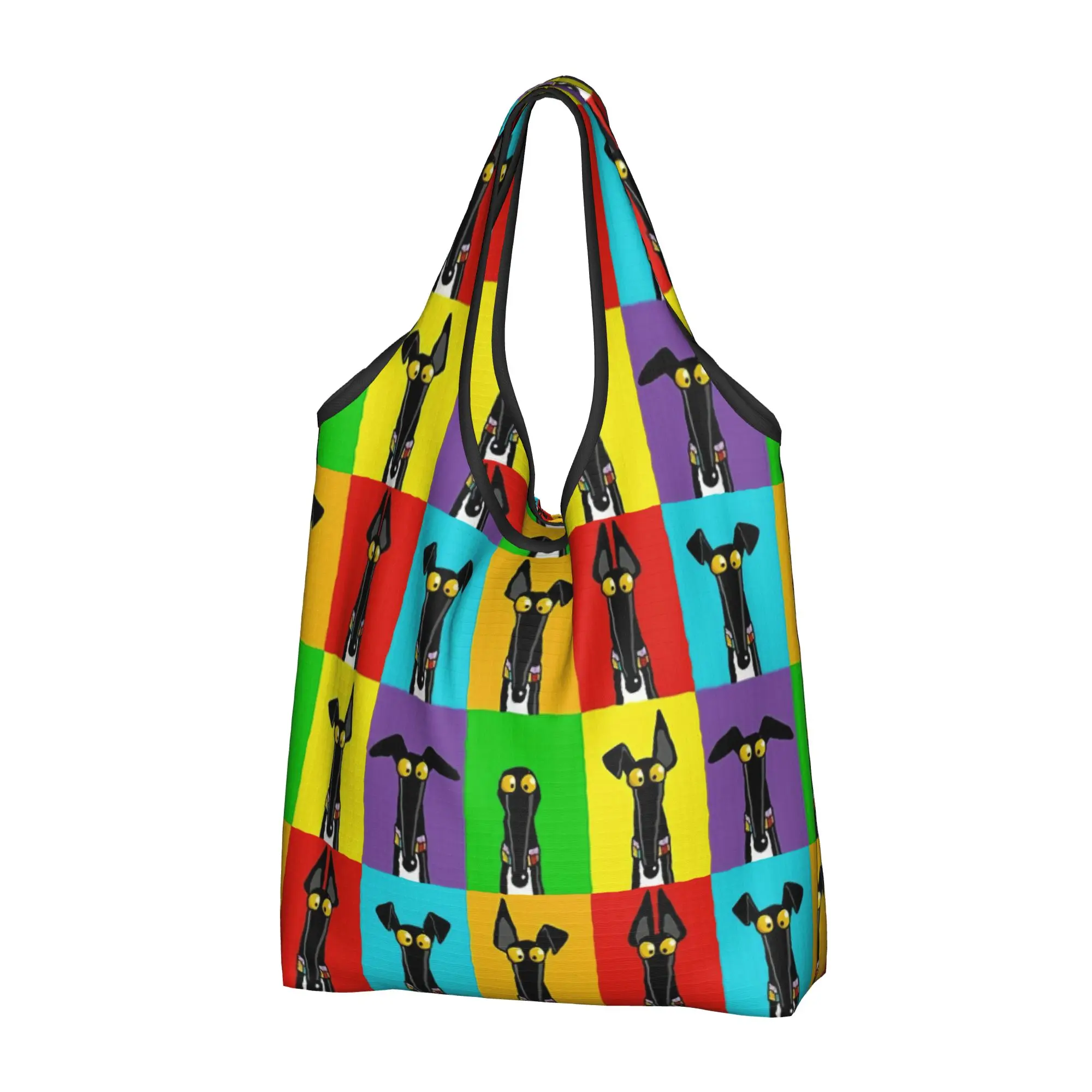 Reusable Greyhound Semaphore Whippet Sighthound Dog  Shopping Bag Women Tote Bag Portable Color  Groceries Shopper Bags
