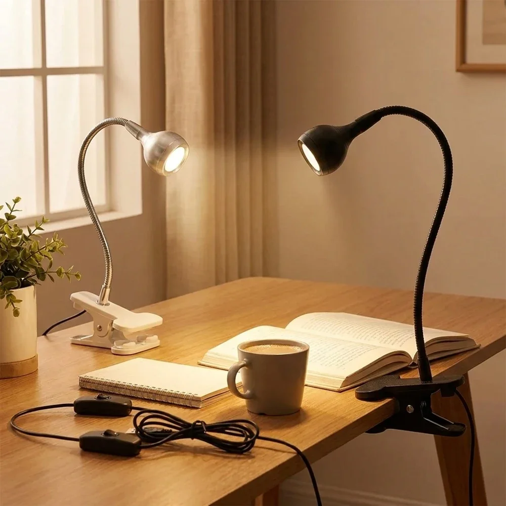 USB Powered Clip-on Reading Lamp, Flexible Gooseneck LED Book Light, Dimmable Bedside Table Lamp, Eye-Caring Study Light for Bed