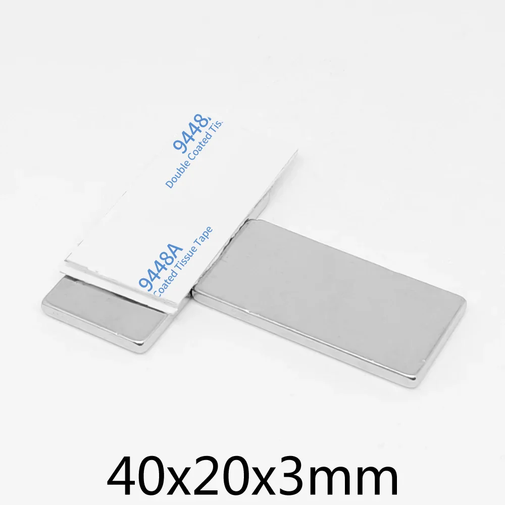 2/5/10/15/20PCS 40x20x3mm Block Search Magnet With 3M Self - Adhesive 40*20*3 Quadrate  Strong Neodymium Magnet 40x20x3