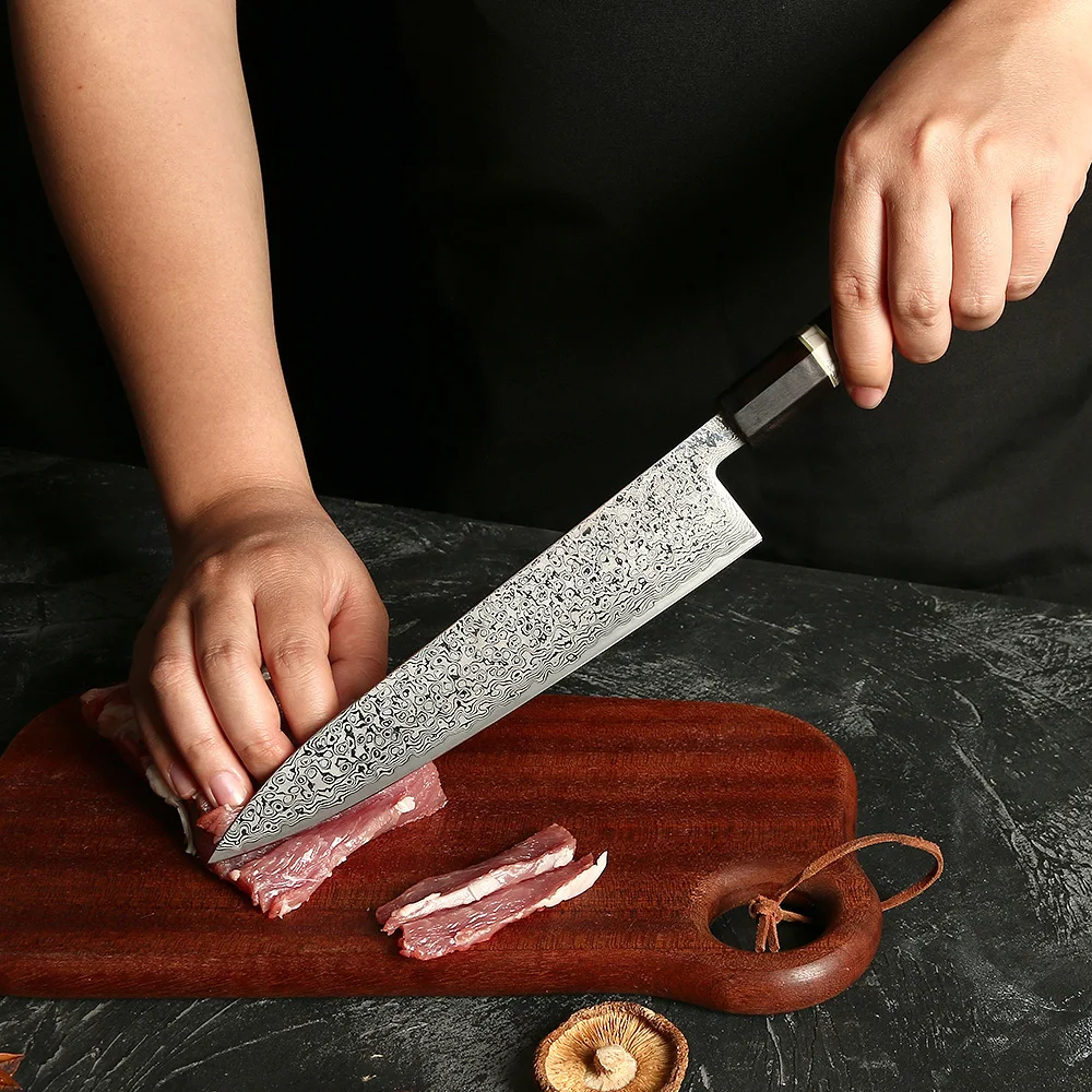 Imagem -04 - Conjunto de Faca do Chef Japonês Peças 67 Camadas Vg10 Aço Damasco Chef Kiritsuke Nakiri Kictchen Facas Ébano Lidar com