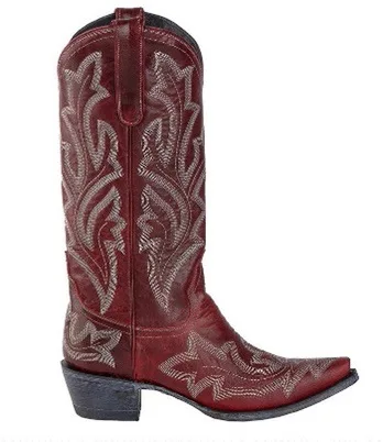 plus Size Embroidered Pointed Toe Women's Rider Boots Mid-Calf Fashion Boots Sharp Toe Square Heel Polyester Artificial Leather