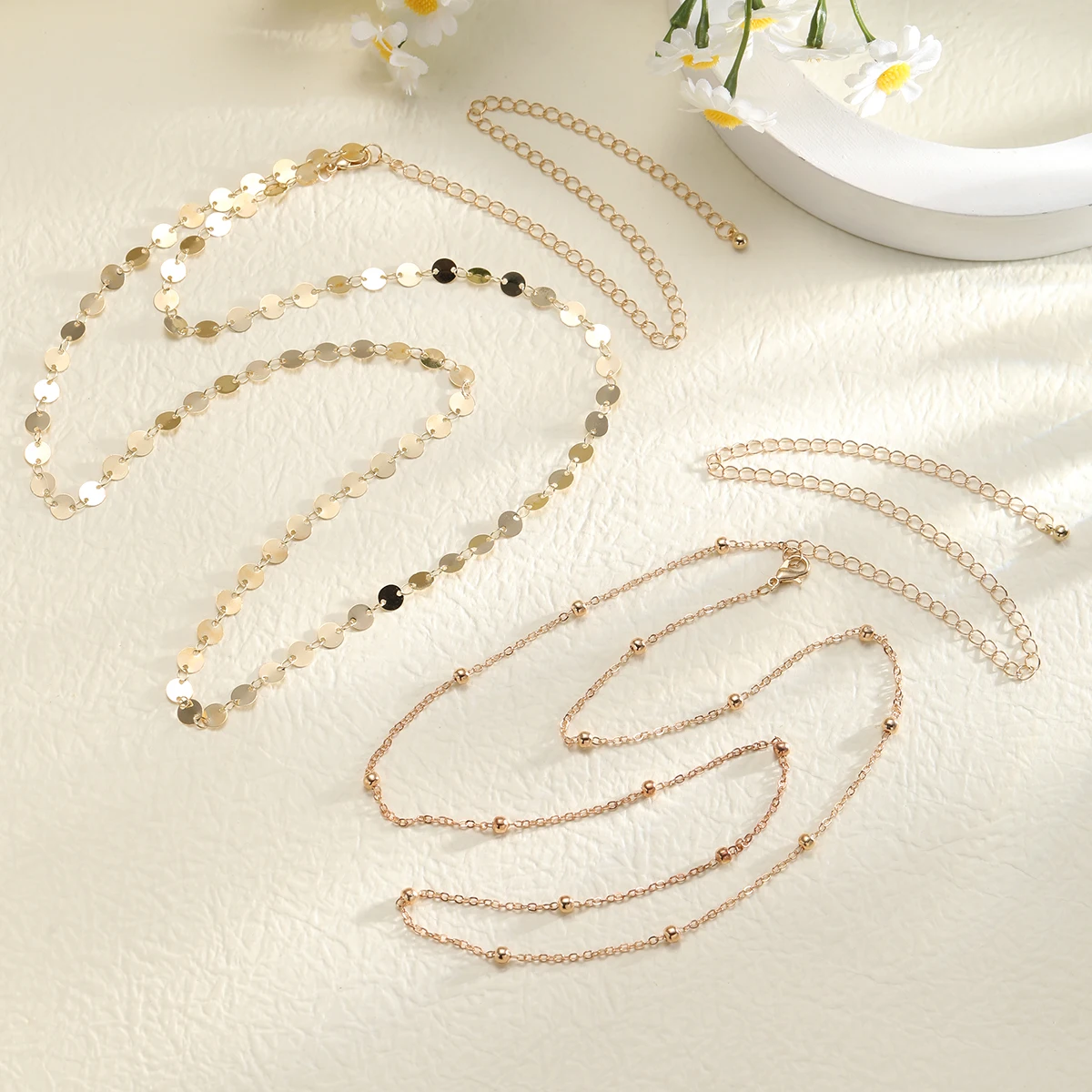 Double Layer Sequin Coin Waist Chain Belt Summer Boho  Beach Bikinis Simple Adjustable Body Jewelry Set for Women Gifts 2024 New
