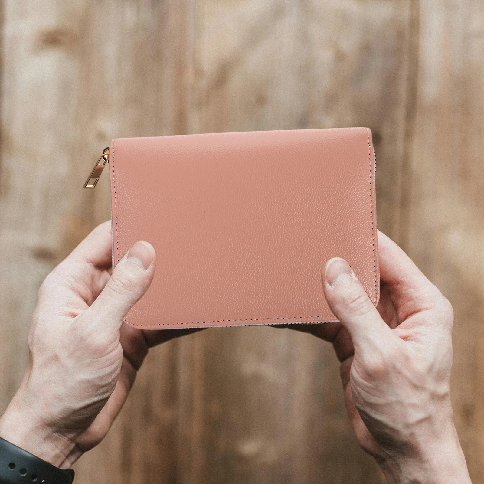 Pink PU Budget Wallet with Zipper Spacious Cash Card Holder Organizer for Women Finance Management Daily Travel Essential