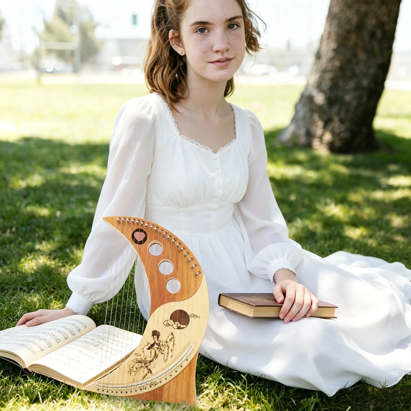 1Set Lyre Harp 19 Strings Wood Body String Instrument Portable Delicate Design for Relaxation Gift Beginners Retro Warm