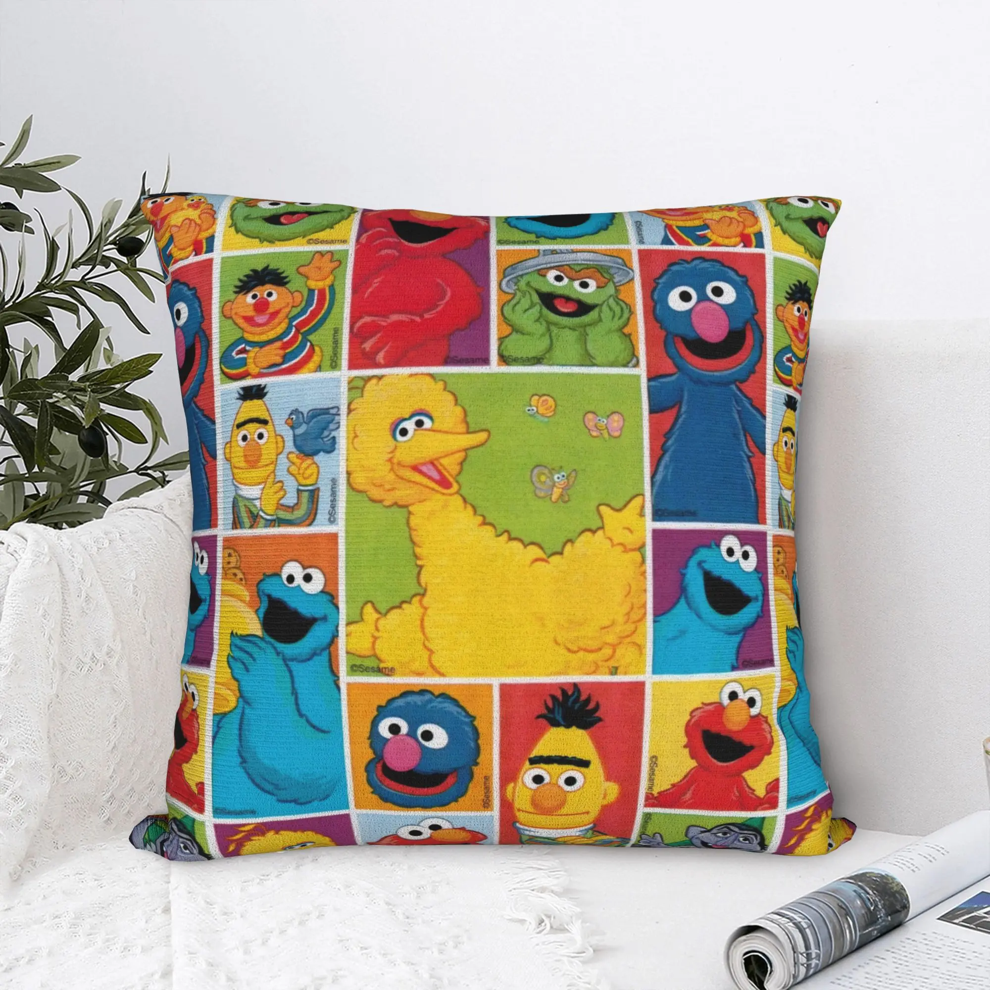Sesames Streets Cartoon Square Pillow Case Big Bird Cushion Cover Custom Decorative Throw Pillow Case Cover for Car 45x45cm
