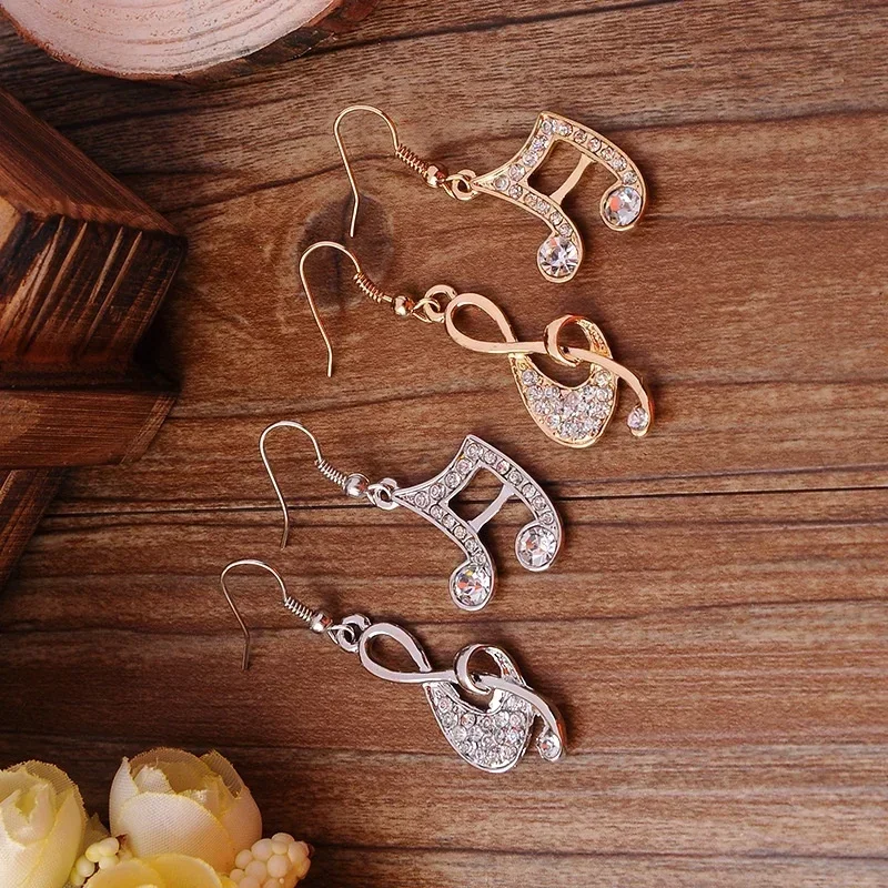 Delysia King Stylish Personality Women\'s Crystal Music Notation Earrings Elegant Temperament Pure Girl Eardrop