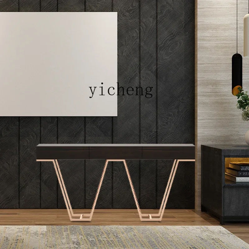 TQH-i7.7  Light Luxury Entrance Table Against Wall Shelf Bright Champagne Gold Stainless Steel Entrance Platform