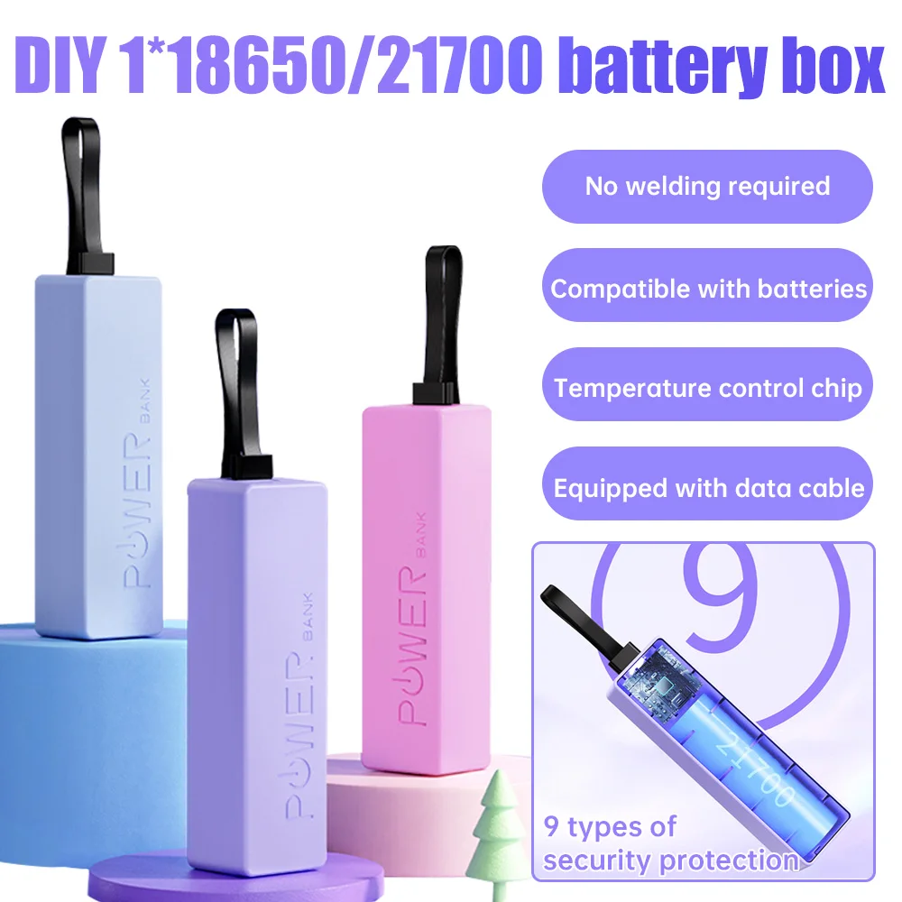 1PCS USB Mobile Power Bank Case DIY Kit 18650 Lithium Battery Charger Box Portable Storage Case Black/White/Blue/Pink/Purple