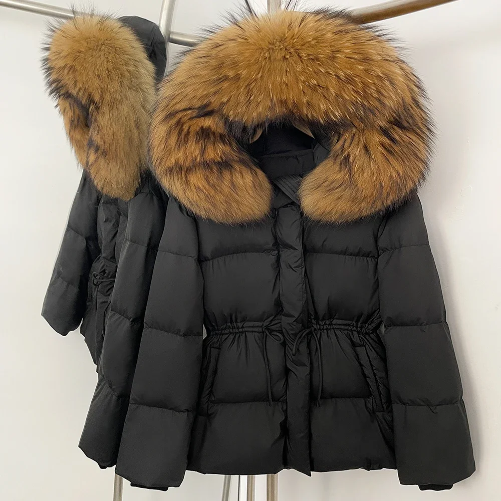 

Reality Fur Jacket Hooded Long Sleeves Duck Down Outerwear Female New Real Fox Fur Coat Autumn Winter Warm Women Puffer Jacket