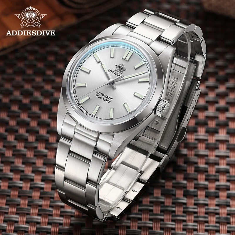 ADDIESDIVE Luminous Automatic Mechanical Watch Bubble Mirror Glass 100m Diving Waterproof Watches Luxury Men Steel Wristwatches