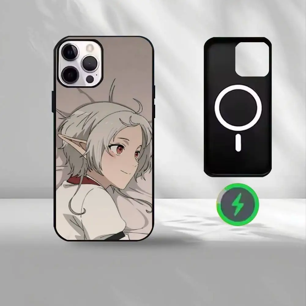 حافظة هاتف Mushoku Tensei Sylphiette لهاتف iPhone17,16,15,14,13,12,11 Max غطاء حماية للشحن اللاسلكي باللون الأسود