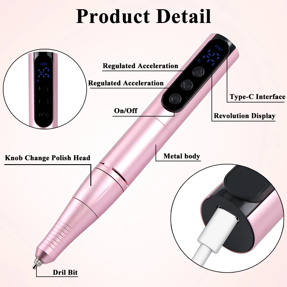 35000 RPM draadloze nagelboorpen met display nagelvijl polijstpen oplaadbare nagelboor handige nagelboor salontool