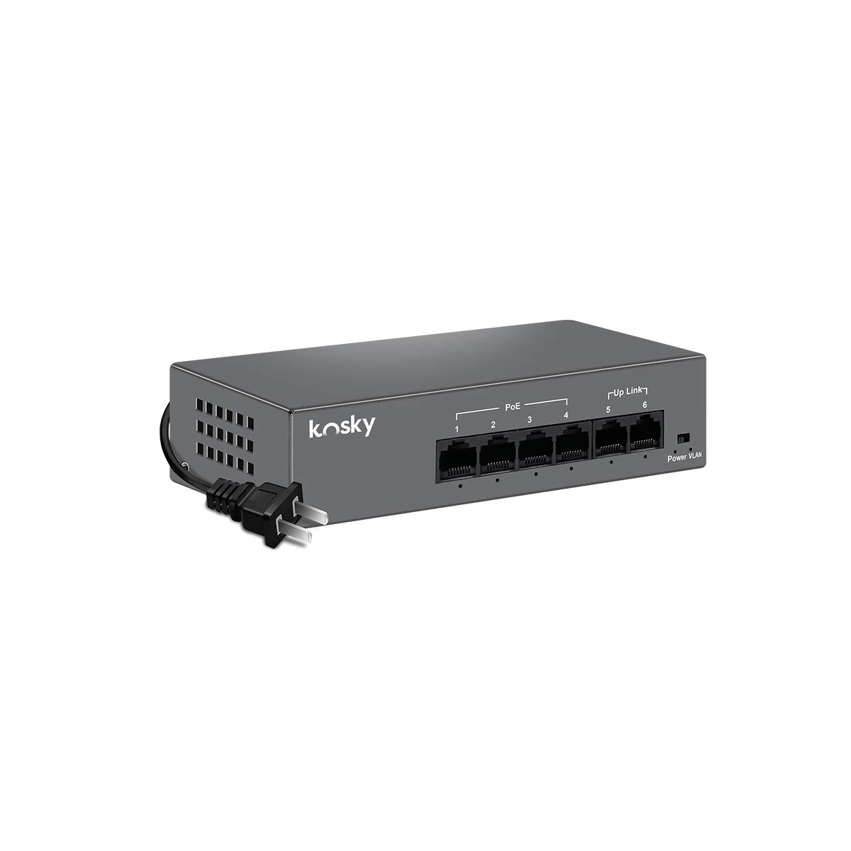 مفتاح KOSKY 4-port 100Mbps POE، مراقبة AI، مفتاح واحد VLAN، حماية من البرق 6KV، بروتوكول IEEE802.3AF/AT