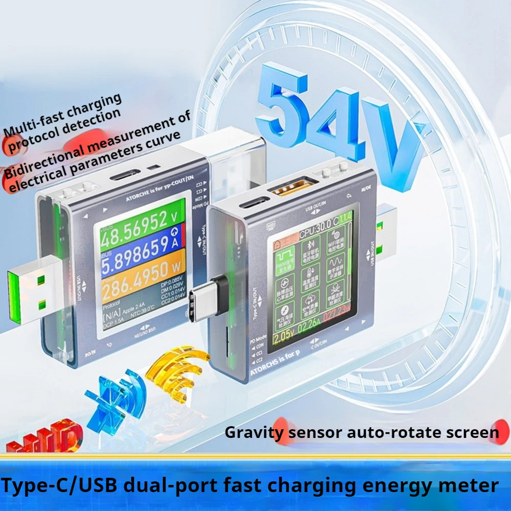 

TU13 DC0-50V 6.5A Mobile Phone Charger Capacity Monitor USB+Type-C Voltage Current Meter Power Tester PD Fast Charging Protocol