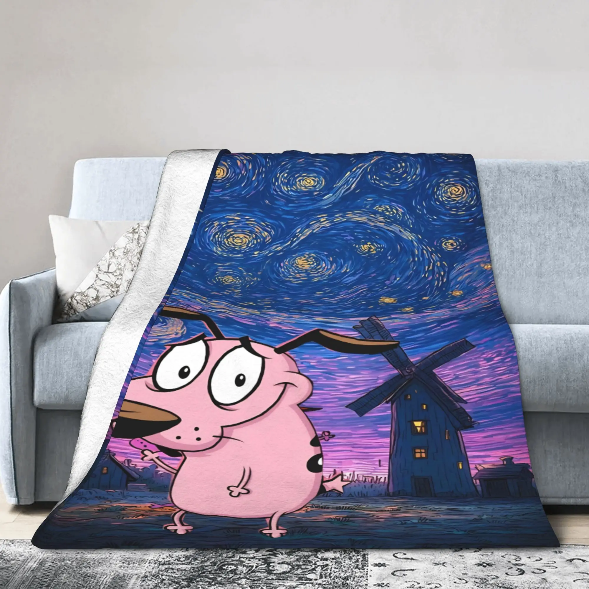 Couraged Cowardlys Dogs Blanket Flannel Cartoon Warm Throw Blankets for Bedroom Sofa Bed Rug