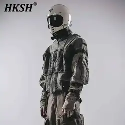 HKSH 남성용 타이드 펑크 헤비 크래프트 워싱 짧은 실루엣, 메크 포켓 오토바이 레트로 재킷, 가을 겨울 신상, HK2389
