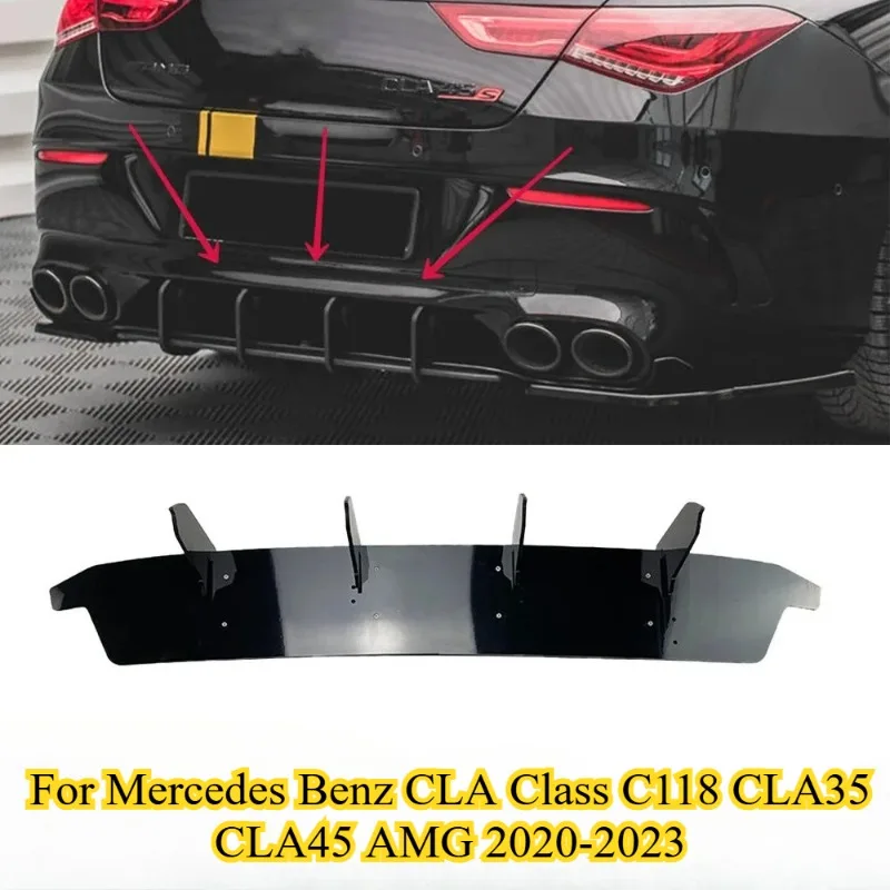 

Glossy Black for Mercedes Benz CLA Class C118 CLA35 CLA45 AMG 2020-2023 ABS Rear Bumper Diffuser Spoiler Splitter Lip Body Kit