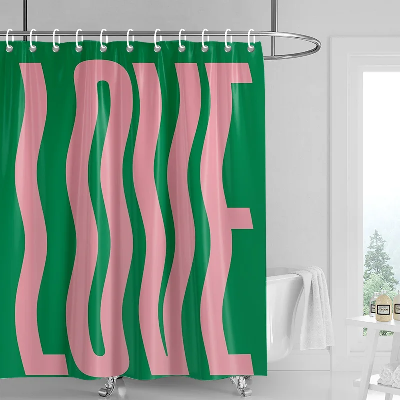 Ins style bathroom soft cloth shower curtain abstract geometric pattern design waterproof bathroom door curtain decoration
