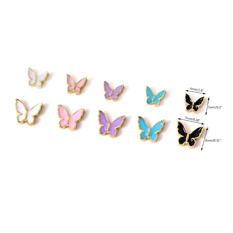 E1YE, paquete 5 dijes joyería para decoración uñas con forma mariposa, dijes mariposa cristal 3D, diamantes