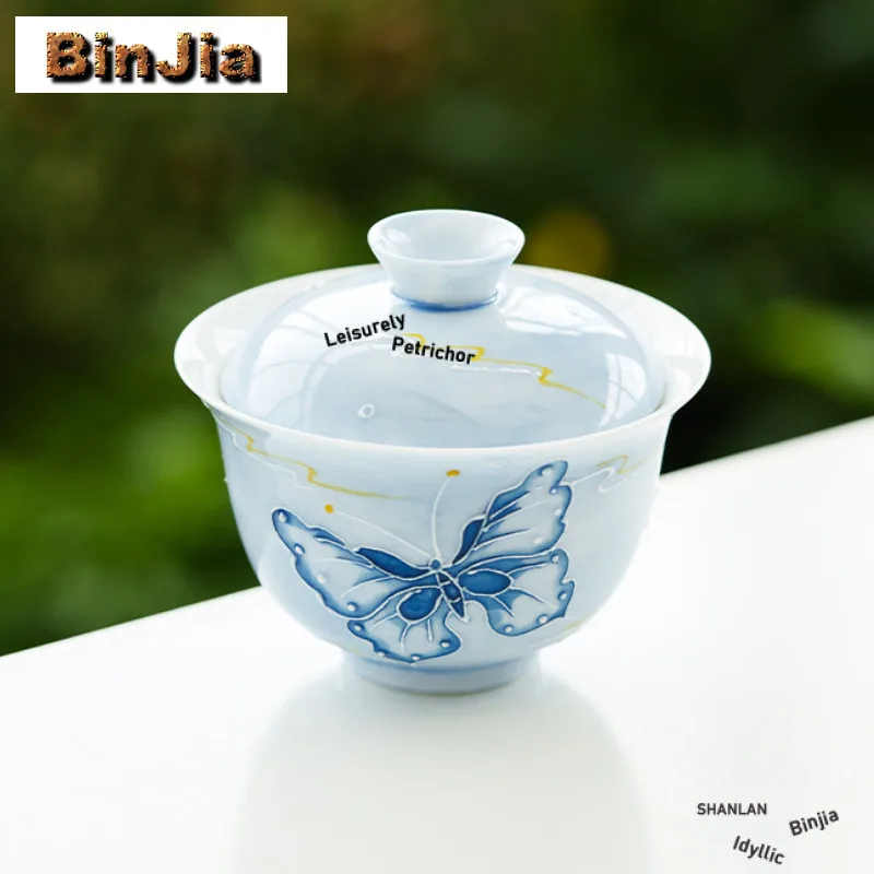 

Ручная роспись Бабочка Гайвань Дзен Чайная подставка Чайная чаша с крышкой Набор Чайник Крышка Чаша Китайский чайный сервиз Аксессуары Украшение