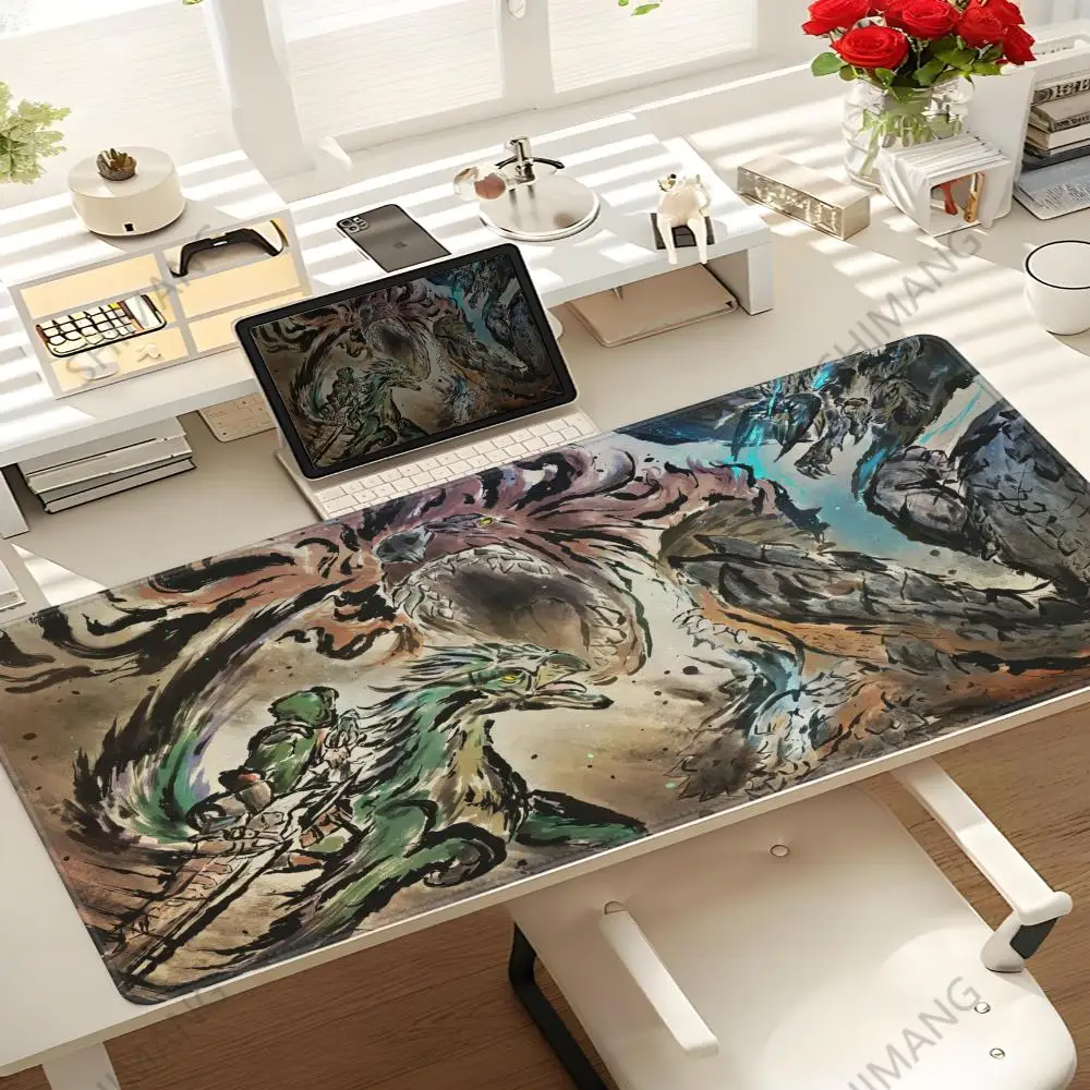 

Monster Hunter Wildlands Game Mouse Pad Tapetes de Mesa Teclado, Borracha Kawaii, Tapete de Mesa Antiderrapante, XXL,10000x50cm