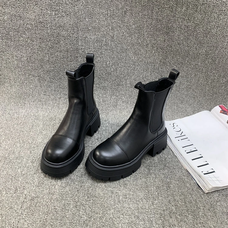 Women's Rubber Boots Shoes Round Toe Flat Heel Luxury Designer Chelsea  Rain Ankle Black Ladies Lolita High Heel Fashion image 3