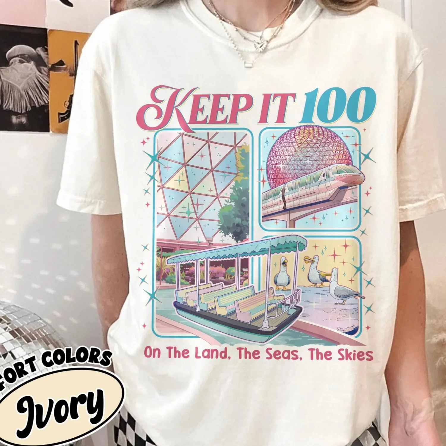 

Футболка Keep It 100 Comfort Colors, футболка The Land The Seas The Skies WDW, футболка в стиле ретро с тематикой парка развлечений Magic Kingdom