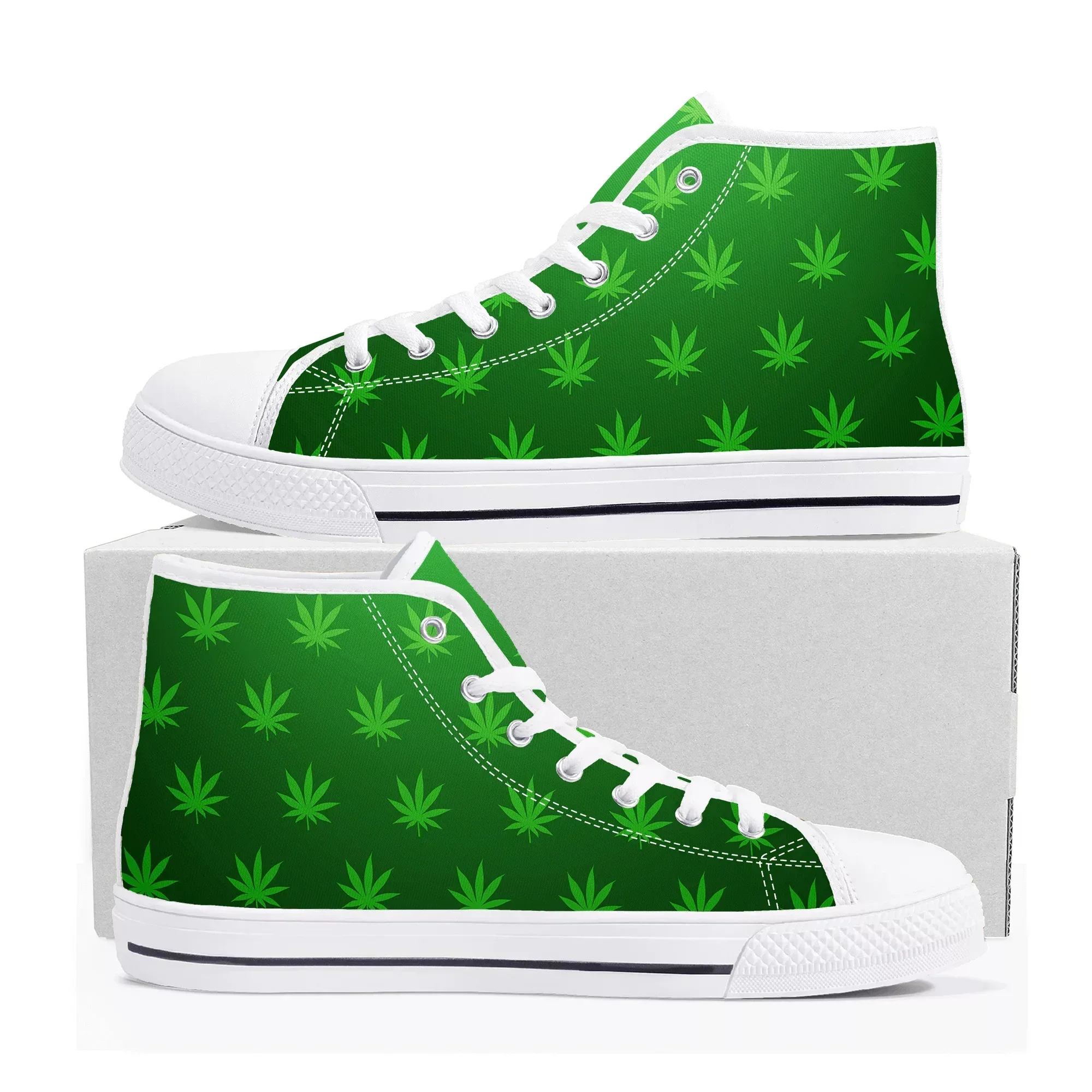 Leaf Weed Rasta Marijuana Red Yellow Green Art High Top High Quality Sneakers Canvas Sneaker Casual Couple Shoes Custom Shoe view 3