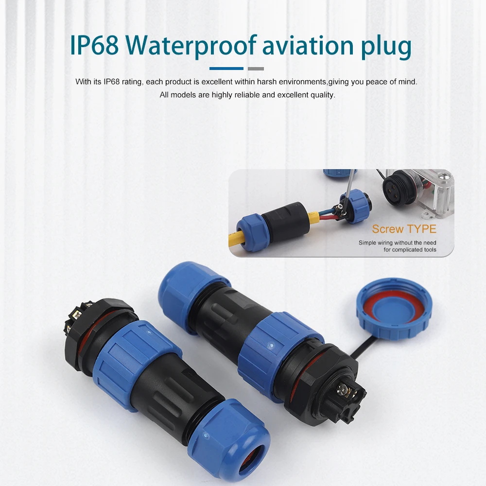 SP20 LP20 Back Nut Type Aviation Connector IP68 Waterproof Male Female Plug Socket Screw Crimp Outdoor Cable Wire Connectors