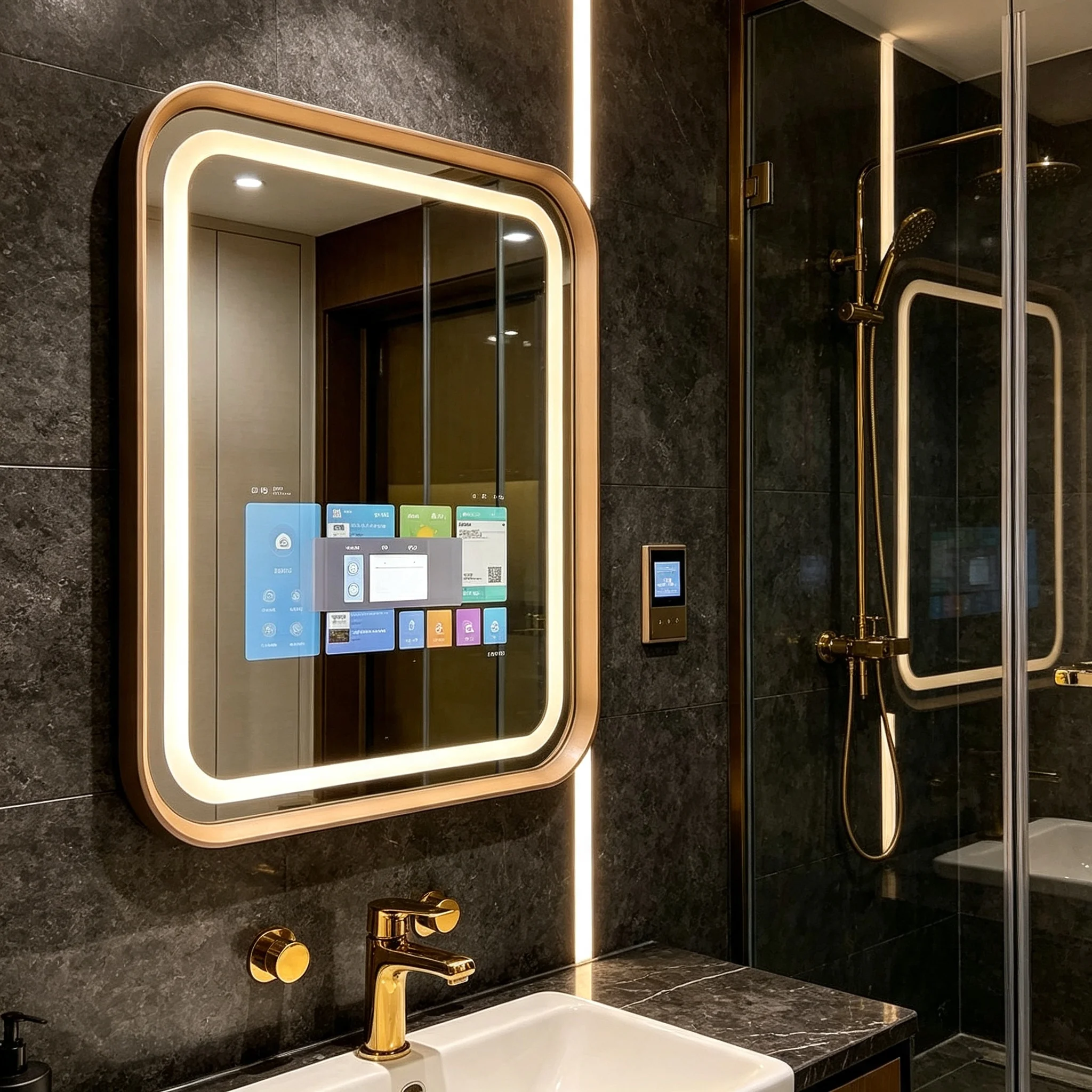 Data Visual Smart Bathroom Mirror With TV Screen Aluminum Frame Easily Monitor Health Status