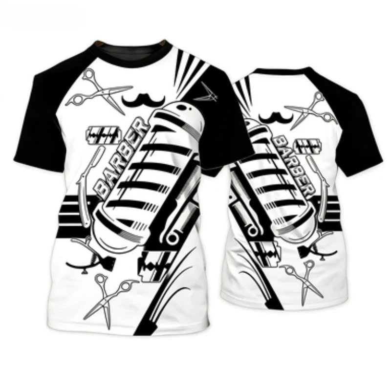 Fashion Barber Round Neck Short Sleeved Casual Street Role-playing Hairstylist T-shirt image 2
