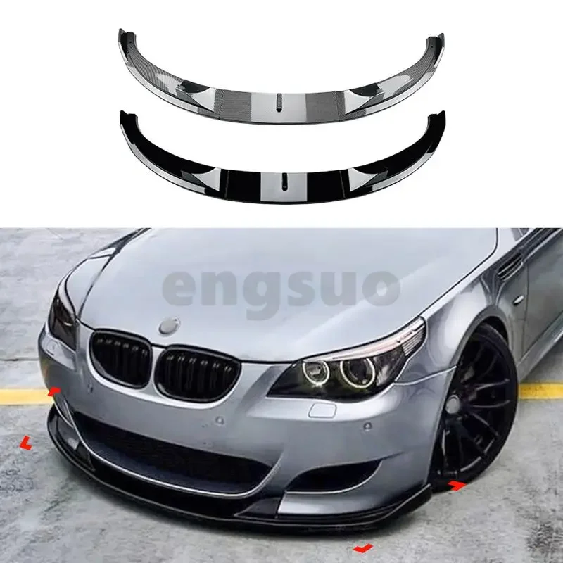 For BMW 5 Series E60 E61 M5 Front Bumper Lip Splitter Spoiler Diffuser PP Frontal Body Kit Gloss Black Car Accessories 2005-2010