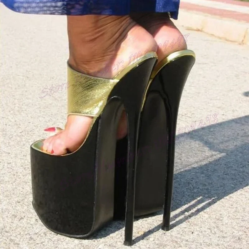 

Patchwork Split Toe Platform Slippers Extreme Stilettos High Heels Shoes for Women Patent Leather Shoes 2024 Zapatos Para Mujere