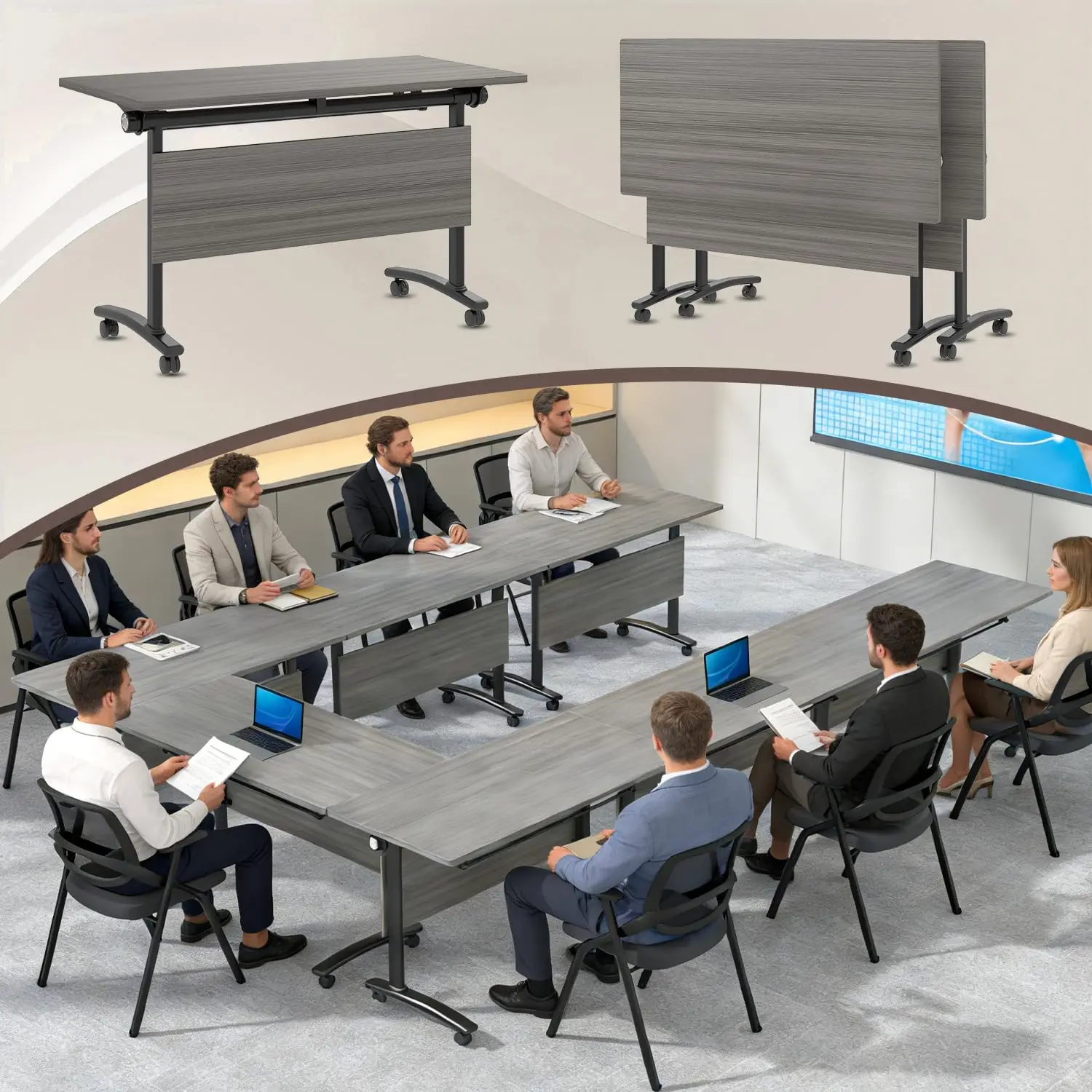 

47in Folding Conference Table Mobile Flip Top Nesting Training Seminar Desk For Office Library Classroom 2Pack, Customized