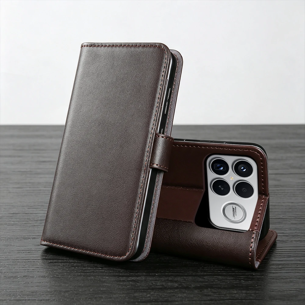 Genuine Leather Flip Cover Case For Xiaomi Redmi K90 Pro Max 15 A3 A3x Redmi Note 12 13 Pro Plus 12S Phone Case Wallet Bag Coque