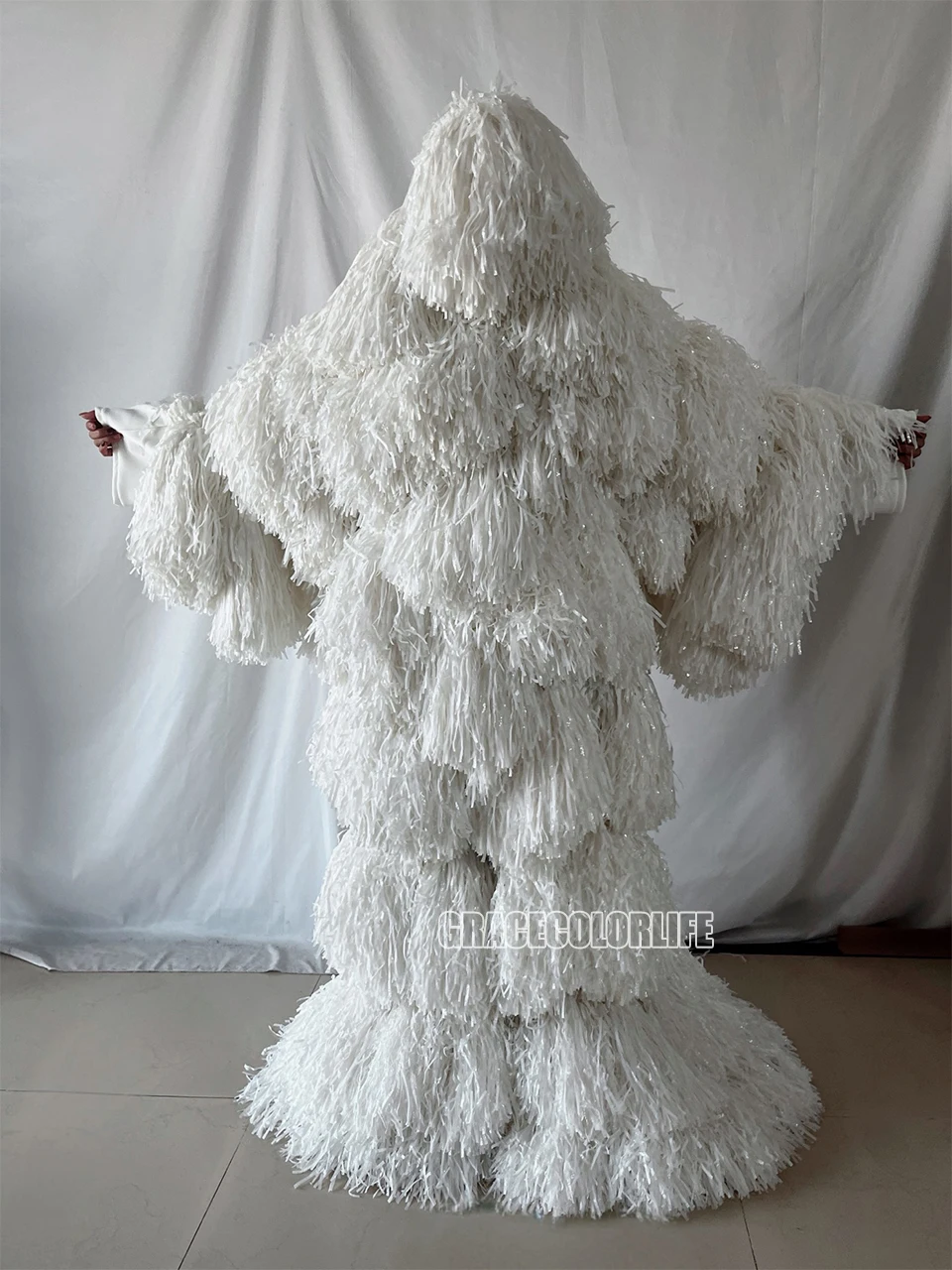 Kostum Rumbai untuk Pertunjukan Panggung Klub Malam, Gaun Liburan, Tari Modern, Kostum Spandex Elastis Berumbai Warna-warni untuk Tari Modern