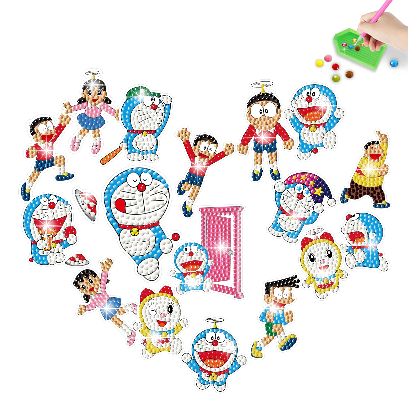 Afbeelding 5: Doraemon Cartoon DIY Diamant Schilderij Kit voor Kinderen - Handgemaakte Knutselstickers Willekeurig Plakken Oefening voor Handvaardigheden