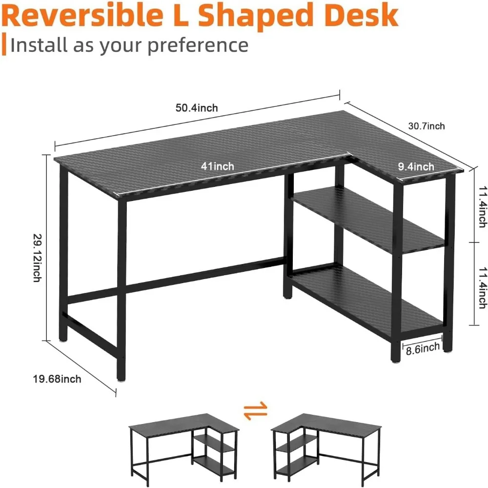 Mesa de 50 polegadas, com prateleiras, estação de trabalho de mesa de estudo para PC com armazenamento para escritório doméstico, sala de estar, quarto, mesa de computador